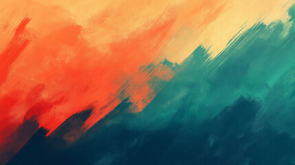 Wall Mural - A painting with a blue and green background and orange and red strokes