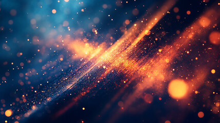 Wall Mural - Vivid light streaks dance across a dark blue backdrop. Fiery red and molten orange blaze in radiant bursts, creating an abstract and mesmerizing spectacle. 
