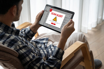 Poster - cyber security software show alert of cyber attack for protection snugly. danger from virus, phishin