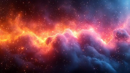 Sticker - Abstract cosmic clouds with glowing particles and red and blue lights.