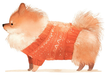 Canvas Print - PNG Cute Pomeranian in cozy sweater