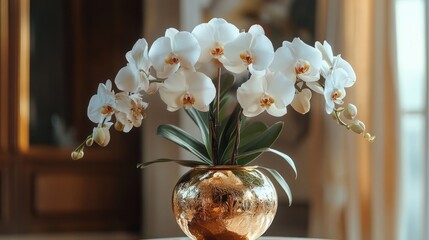 Wall Mural - White Orchids in a Gilded Vase