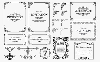 Wall Mural - Design elements set, decorative flourish border corner and frame collection for invitation, menu and page decoration