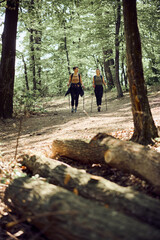 Poster - Mother And Daughter Hiking In The Forest