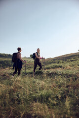 Canvas Print - Mother And Daughter Hiking On Mountain