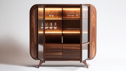 Sticker - Modern Walnut Display Cabinet with Glass Doors