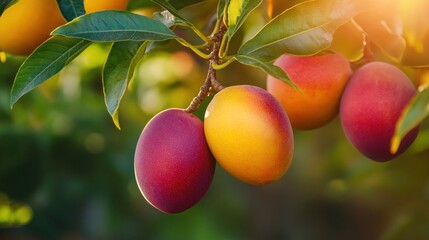 Canvas Print - Ripe Mangoes Hanging from a Branch