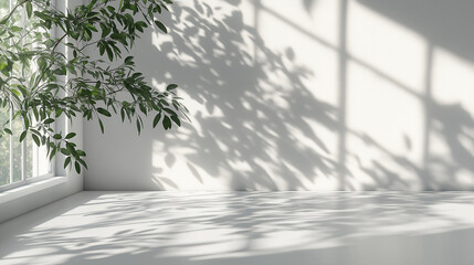 Wall Mural - A white room with a large window and a tree in it