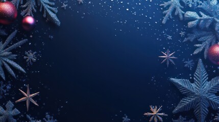 Wall Mural - blue christmas background with snowflakes, stars and empty space. copy space for your text. merry xm