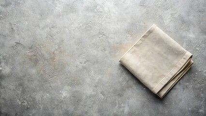 A Folded Beige Napkin on a Grey Textured Surface TopDown Perspective