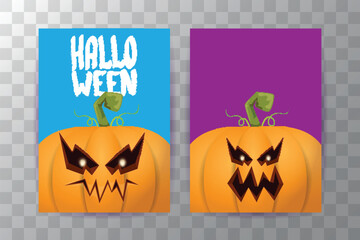 Wall Mural - Halloween vertical cartoon posters set with Halloween scary pumpkins . Funky kids Halloween background with space for text