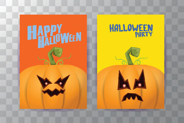 Wall Mural - Halloween vertical cartoon posters set with Halloween scary pumpkins . Funky kids Halloween background with space for text