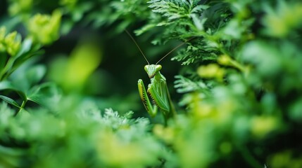 Sticker - Green Praying Mantis Camouflaged in Foliage