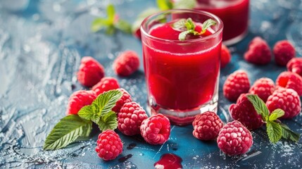 Poster - Delicious tasty juice drink with raspberry fruit