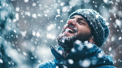 Man catching snowflakes in his mouth