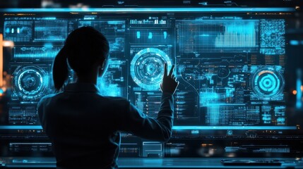 Poster - Person Interacting with Futuristic Sales Growth Interface