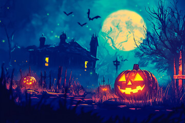 Wall Mural - Halloween background with spooky designs, copy space.