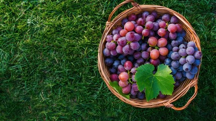 Grape fruit in basket on lawn