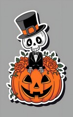 Sticker - skeleton and pumpkin sticker