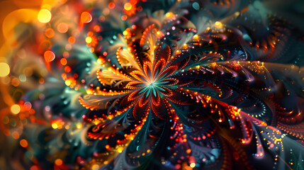 Wall Mural - A colorful, abstract flower with a green center. 