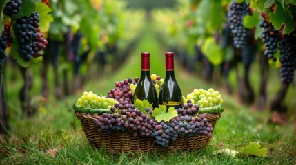 Wine glass grape with background of grape plantation winery