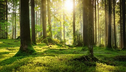 forest trees nature green wood sunlight backgrounds