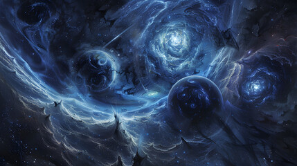 Wall Mural - A spiral galaxy with a large golden star in the center. 