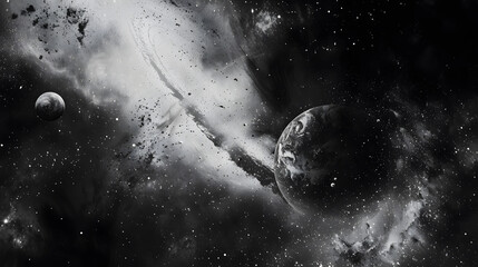 Wall Mural - A man stands on a hill looking at two spiral galaxies.