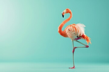 Wall Mural - Flamingo doing yoga. AI generative art	