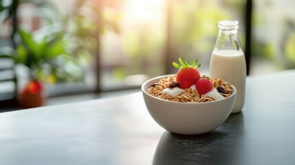 Breakfast cereal with raisin and milk