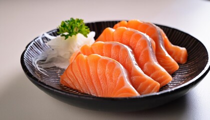 fresh slice salmon on plate at japanese restaurant sashimi dish for dining healthy food menu