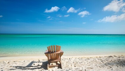 Wall Mural - relaxing beach scene with adirondack chair by turquoise waters