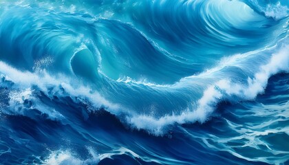 Wall Mural - wave watercolor paint texture grungy bright ocean deep blue