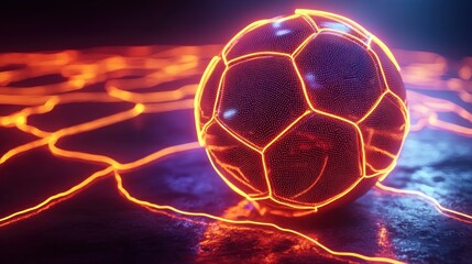 Abstract football and neon lines, glowing football, 3d rendering. 3d illustration.