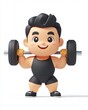 © Avve Diana  - Glinning confidently, a cartoon weightlifter holds aloft a barbell in blue athletic wear