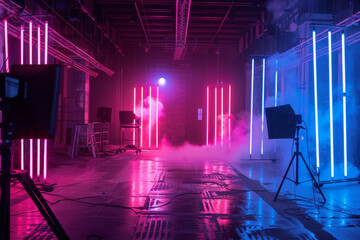 Poster - A neon-lit room with a foggy atmosphere