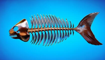 digital illustration of a fish skeleton highlighting details of bones and structure in a blue background ideal for educational use