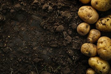 Wall Mural - A bunch of potatoes are sitting on top of a dirt field