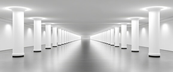 Wall Mural - futuristic white light pillars on the right and left side of an empty space, white background