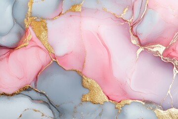 Wall Mural - The swirls of pink, silver, and gold in an abstract fluid art painting