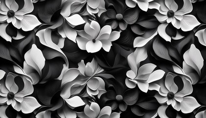 black and white floral background texture different shades of grey white and dark black luxury and flowing design