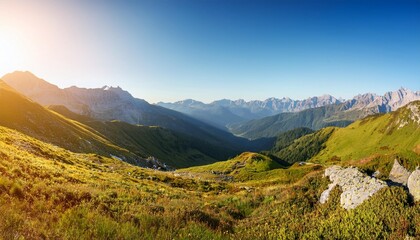 breathtaking panorama of morning wild nature high in mountains