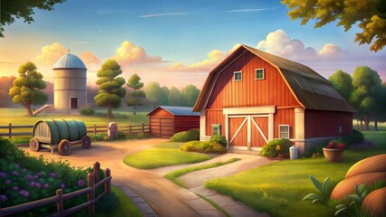 retro charming rustic countryside farmstead background