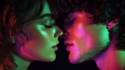  intimate portrait of a male and female couple in neon, Portrait, Couple, Neon Lights