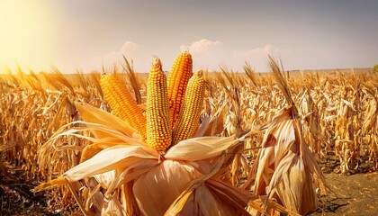 yellow dry ripe corn on the field