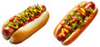 © MinimalZine - Classic American Hot Dog Duo: Two perfectly dressed hot dogs, isolated on transparent background.
