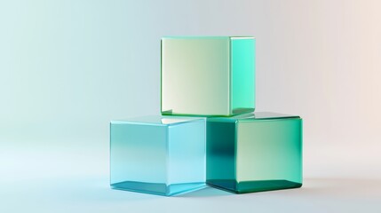 three simple rectangular glass blocks with different gradients and colors, set against