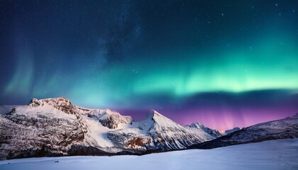 Wall Mural - aurora borealis northern lights in winter mountains sky with polar lights and stars