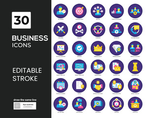 Wall Mural - Set of 32 outline icons related to business. Linear icon collection. Editable stroke. Vector illustration