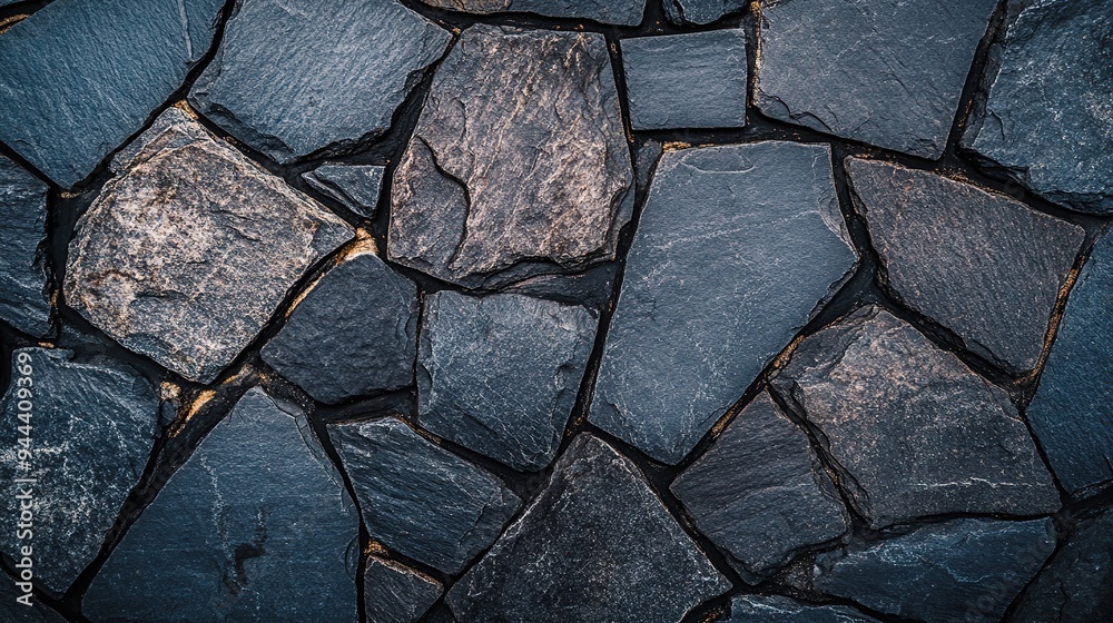 Textured dark stone wall with irregular shapes and shades highlighting ...